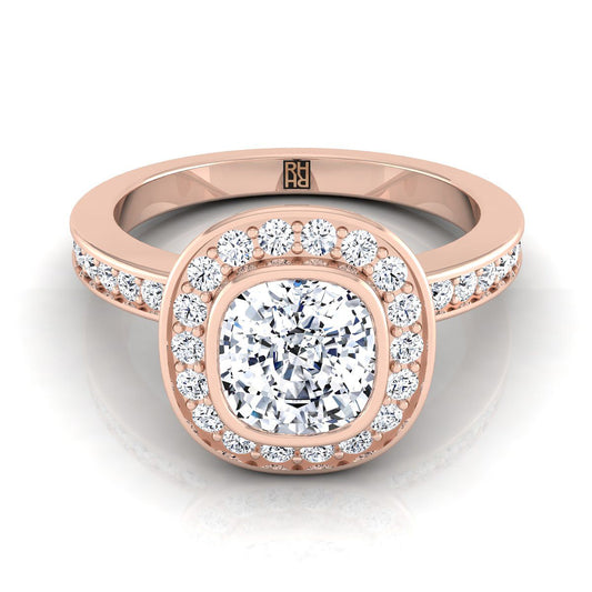 Bezel Halo Channel Band Cushion, in 14K Rose Gold | RockHer