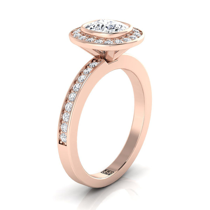 Bezel Halo Channel Band Cushion, in 14K Rose Gold – side profile | RockHer