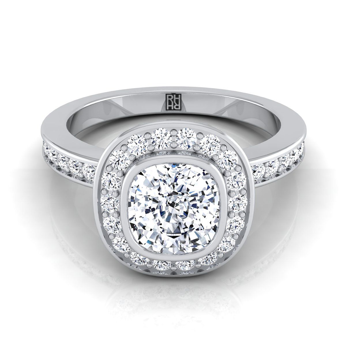 Bezel Halo Channel Band Cushion, in Platinum – view 8 | RockHer