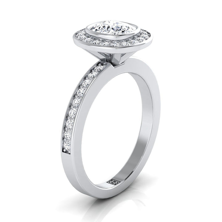 Bezel Halo Channel Band Cushion, in 18K White Gold – view 9 | RockHer