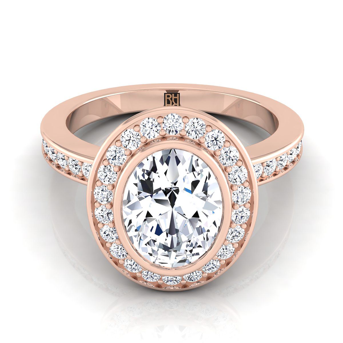 Bezel Halo Channel Band Oval, in 14K Rose Gold | RockHer