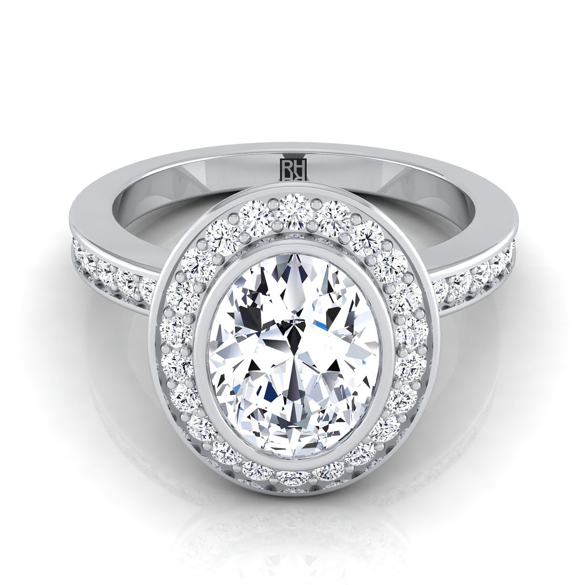 Bezel Halo Channel Band Oval, in 18K White Gold | RockHer