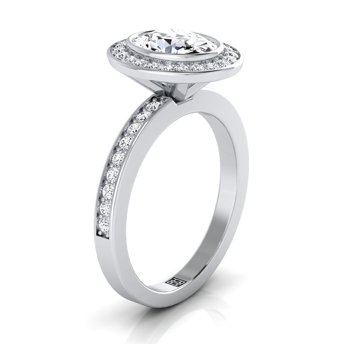 Bezel Halo Channel Band Oval, in Platinum – side profile | RockHer
