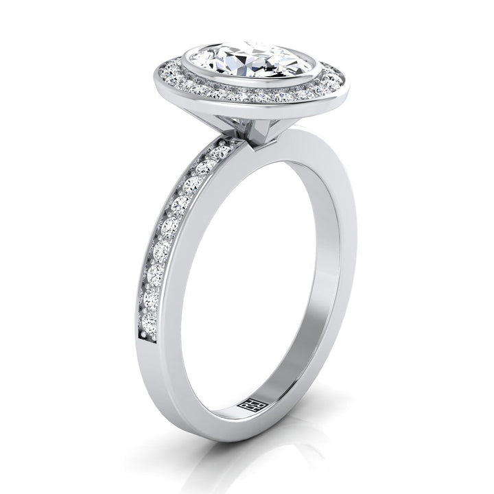 Bezel Halo Channel Band Oval, in 18K White Gold – side profile | RockHer