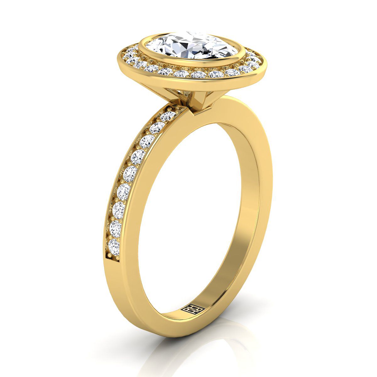 Bezel Halo Channel Band Oval, in 18K Yellow Gold – side profile | RockHer