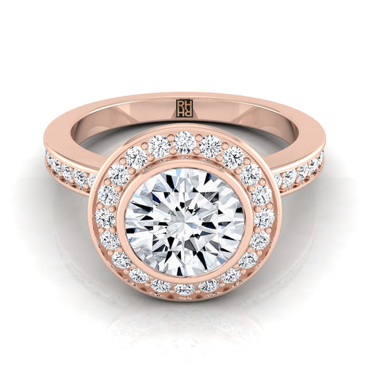 Round Brilliant, Bezel Halo Channel Band, in 14K Rose Gold | RockHer
