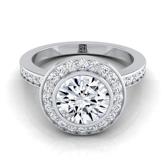 Round Brilliant, Bezel Halo Channel Band, in Platinum | RockHer
