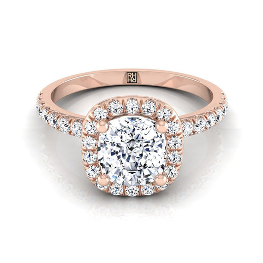 Classic Linear Halo Cushion, in 14K Rose Gold, pave setting | RockHer