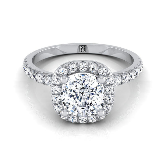 Classic Linear Halo Cushion, in 18K White Gold, pave setting | RockHer