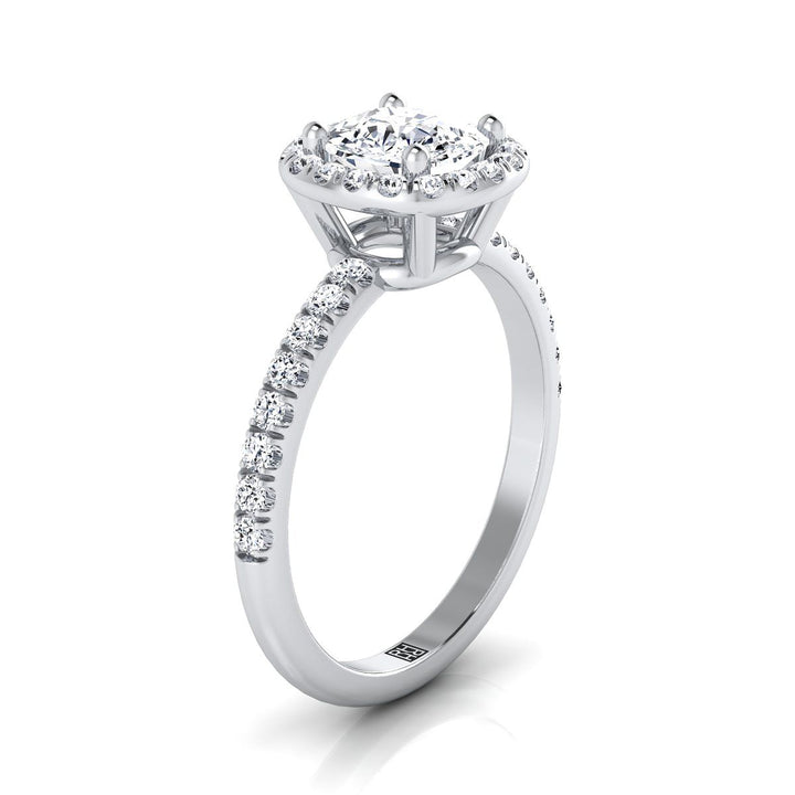 Classic Linear Halo Cushion, in Platinum, pave setting – side profile | RockHer