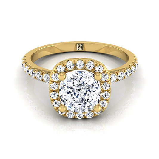 Classic Linear Halo Cushion, in 18K Yellow Gold, pave setting | RockHer