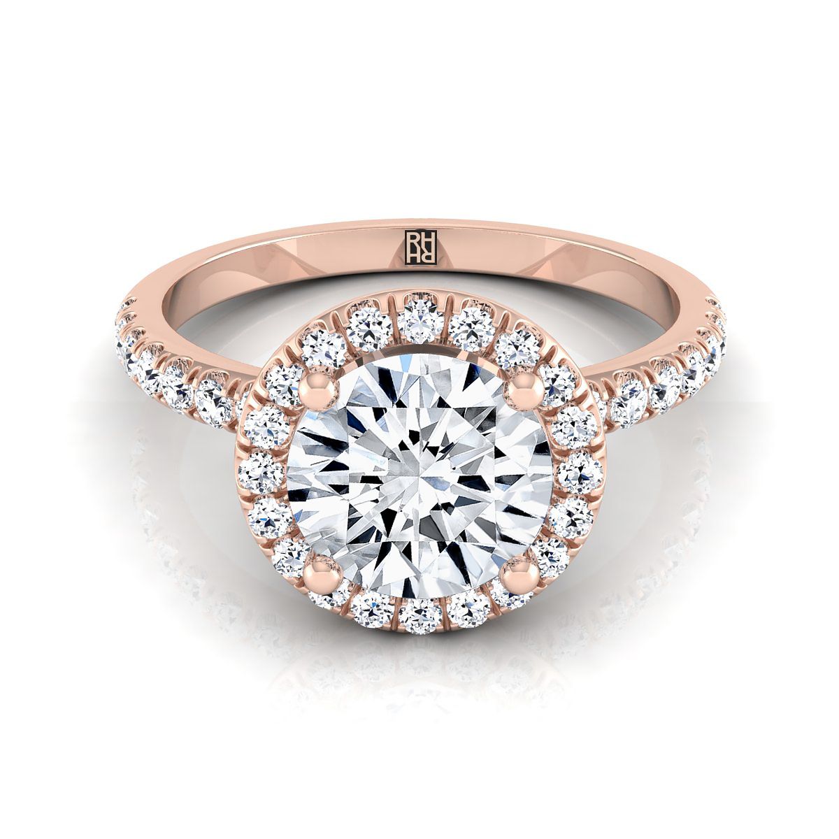 Round Brilliant, Classic Linear Halo, in 14K Rose Gold | RockHer