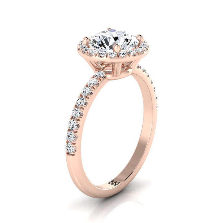 Round Brilliant, Classic Linear Halo, in 14K Rose Gold – side profile | RockHer