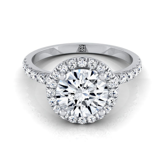 Round Brilliant, Classic Linear Halo, in 18K White Gold, pave setting | RockHer