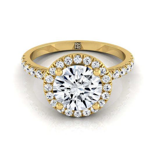 Round Brilliant, Classic Linear Halo, in 18K Yellow Gold, pave setting | RockHer