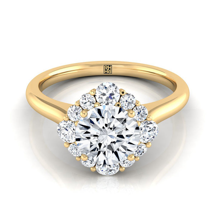 Round Brilliant, Square Halo Secret Stone, in 18K Yellow Gold, prong setting – view 8 | RockHer