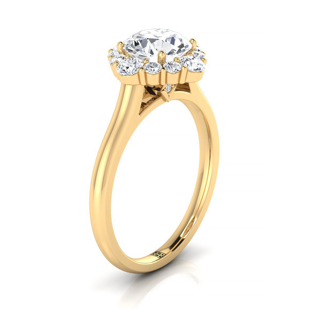 Round Brilliant, Square Halo Secret Stone, in 18K Yellow Gold, prong setting – view 9 | RockHer