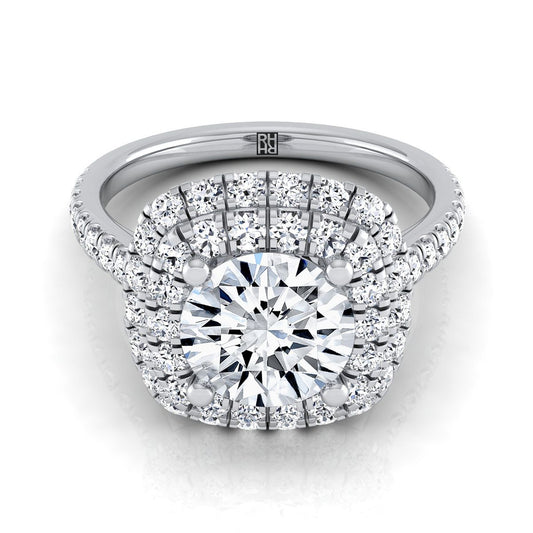 Round Brilliant, Double Halo Linear Pavé, in 18K White Gold, pave setting | RockHer