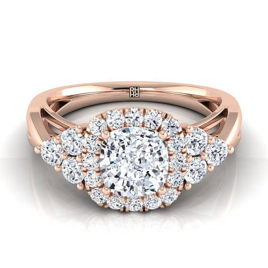 Open Twisted Triple Halo Cushion, in 14K Rose Gold, pave setting | RockHer