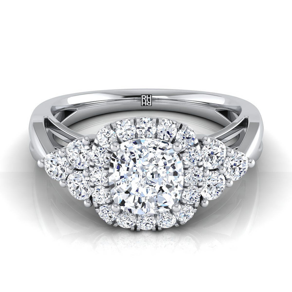 Open Twisted Triple Halo Cushion, in Platinum, pave setting | RockHer