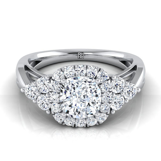 Open Twisted Triple Halo Cushion, in 18K White Gold, pave setting | RockHer