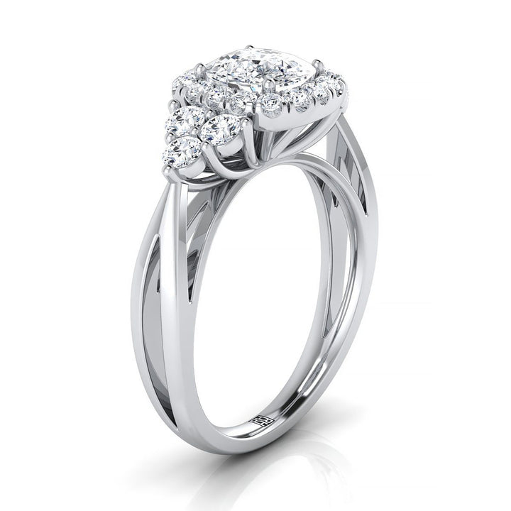 Open Twisted Triple Halo Cushion, in Platinum, pave setting – side profile | RockHer
