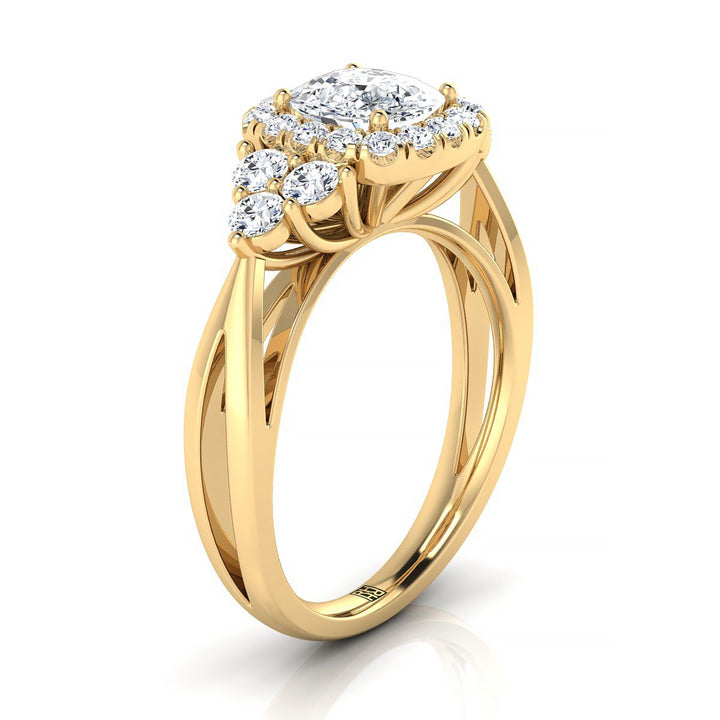 Open Twisted Triple Halo Cushion, in 18K Yellow Gold, pave setting – side profile | RockHer