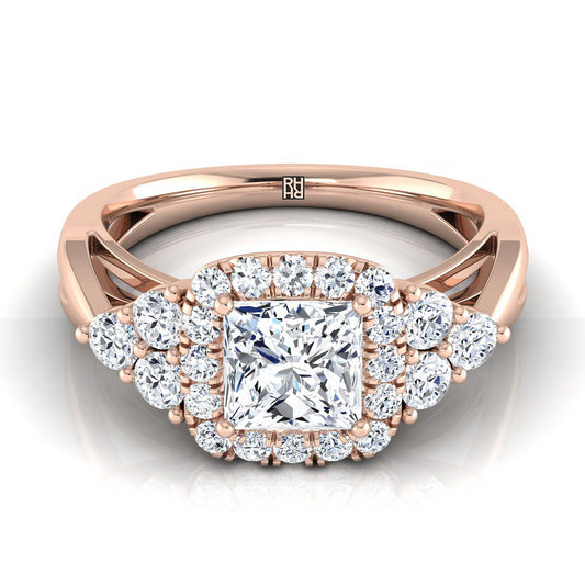 Open Twisted Triple Halo Princess, in 14K Rose Gold, pave setting | RockHer