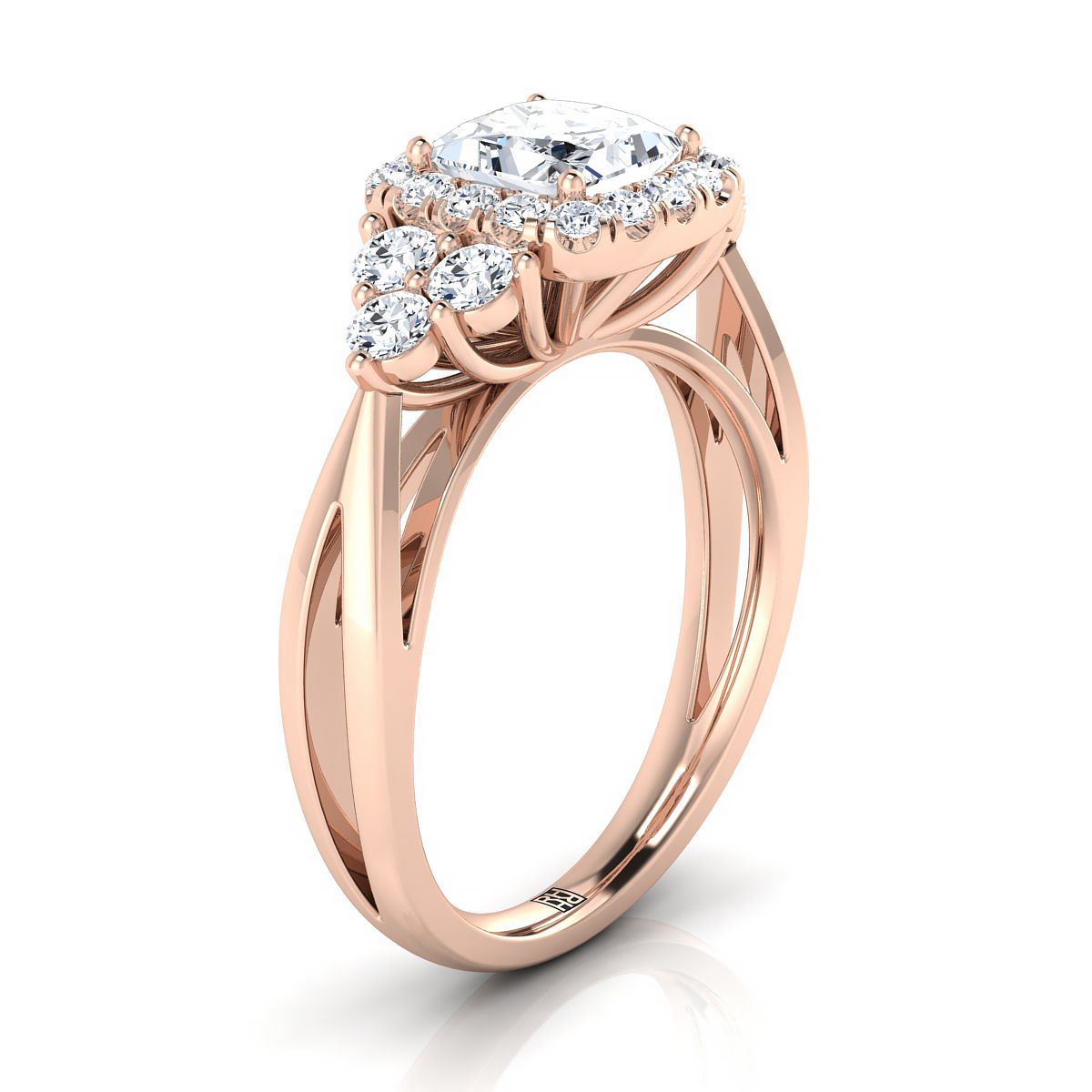 Open Twisted Triple Halo Princess, in 14K Rose Gold, pave setting – side profile | RockHer