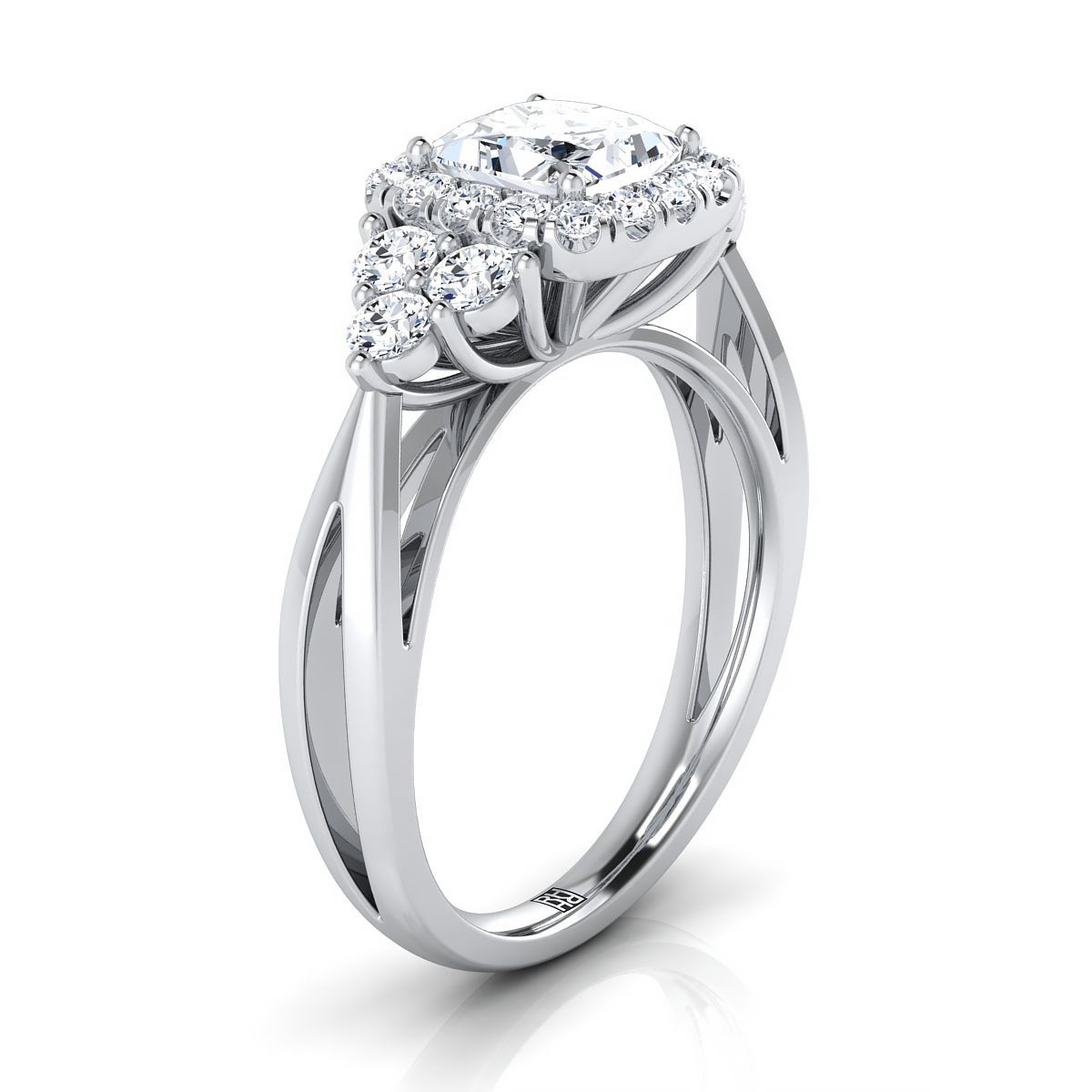 Open Twisted Triple Halo Princess, in Platinum, pave setting – side profile | RockHer