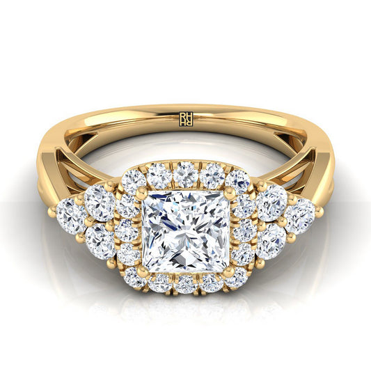 Open Twisted Triple Halo Princess, in 18K Yellow Gold, pave setting | RockHer