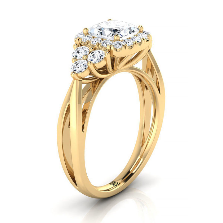 Open Twisted Triple Halo Princess, in 18K Yellow Gold, pave setting – side profile | RockHer