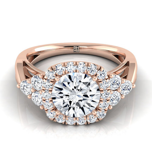 Round Brilliant, Open Twisted Triple Halo, in 14K Rose Gold, pave setting | RockHer