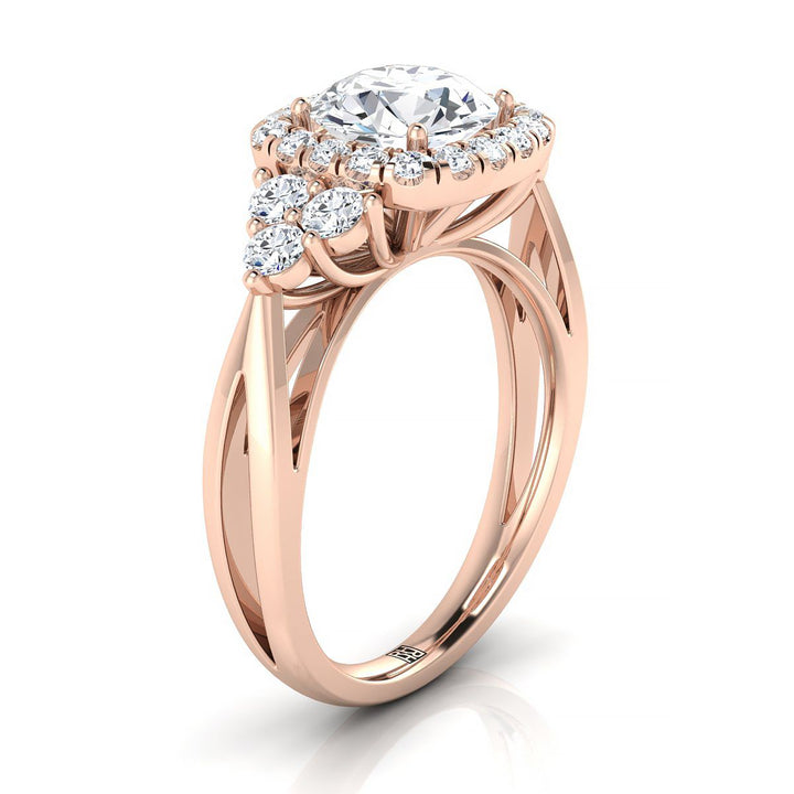 Round Brilliant, Open Twisted Triple Halo, in 14K Rose Gold, pave setting – side profile | RockHer
