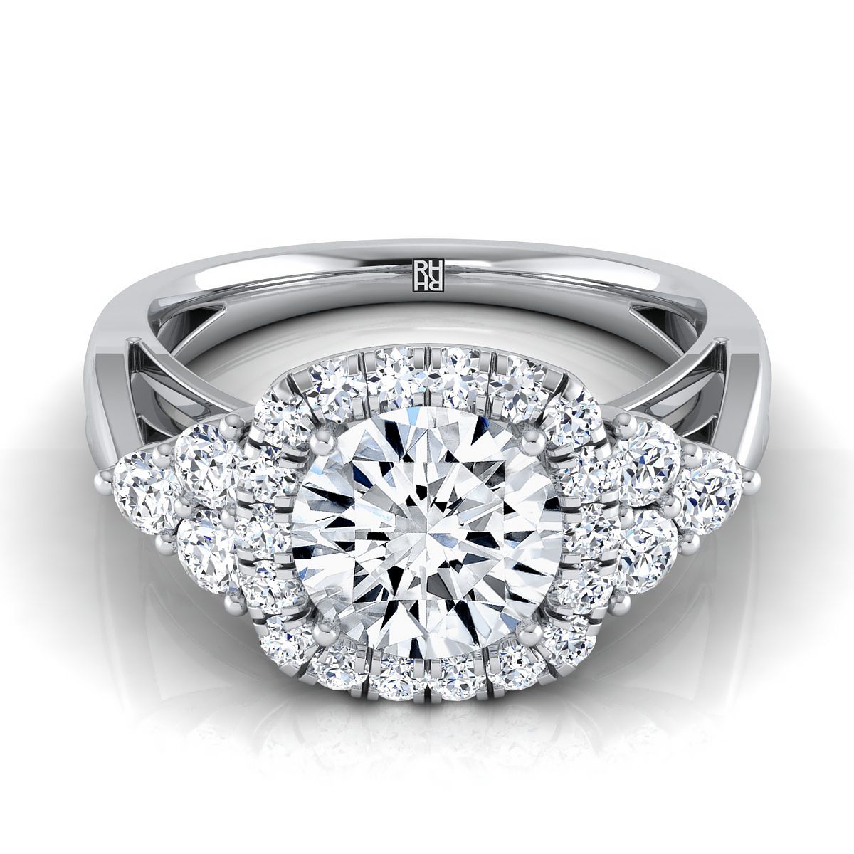 Round Brilliant, Open Twisted Triple Halo, in Platinum, pave setting | RockHer