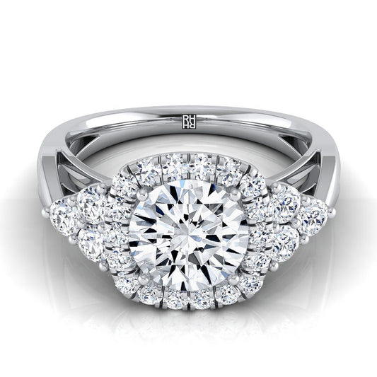 Round Brilliant, Open Twisted Triple Halo, in 18K White Gold, pave setting | RockHer