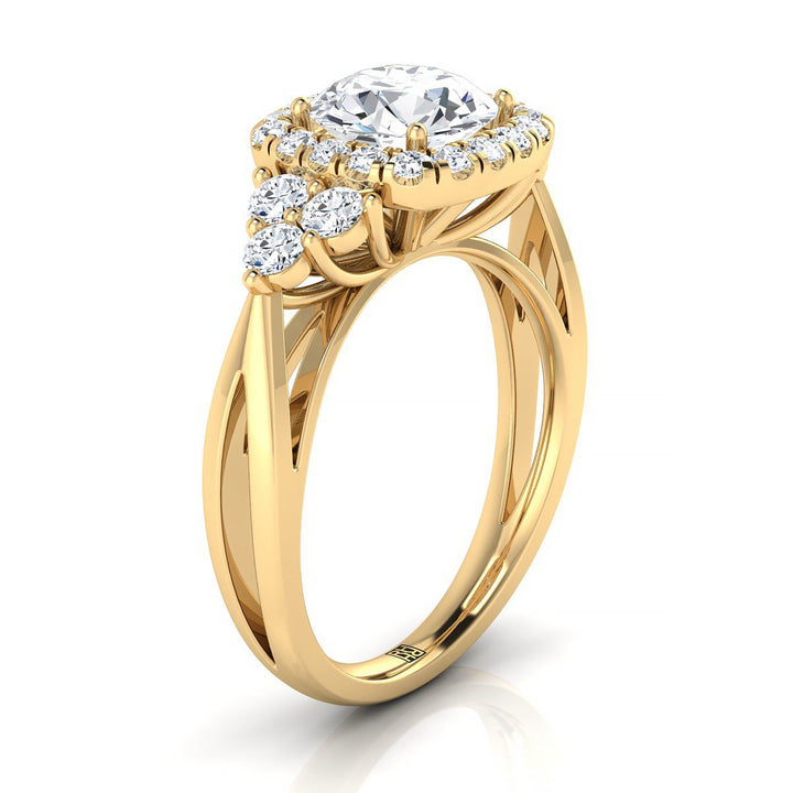 Round Brilliant, Open Twisted Triple Halo, in 18K Yellow Gold, pave setting – view 9 | RockHer
