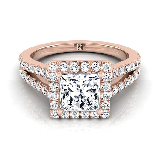 Split Shank Pavé Halo Princess, in 14K Rose Gold, pave setting | RockHer