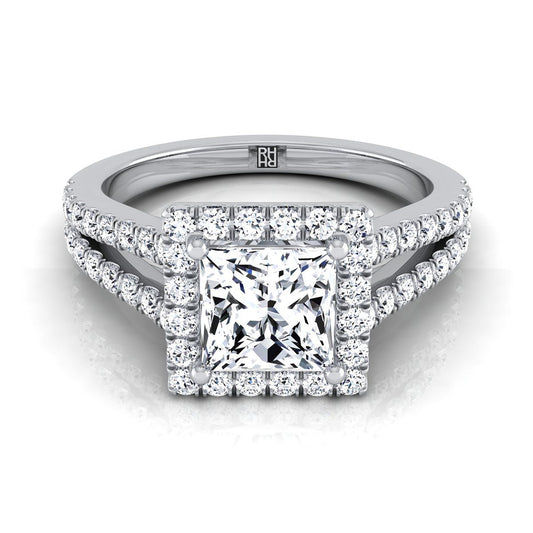 Princess, Split Shank Pavé Halo, in 18K White Gold, pave setting | RockHer