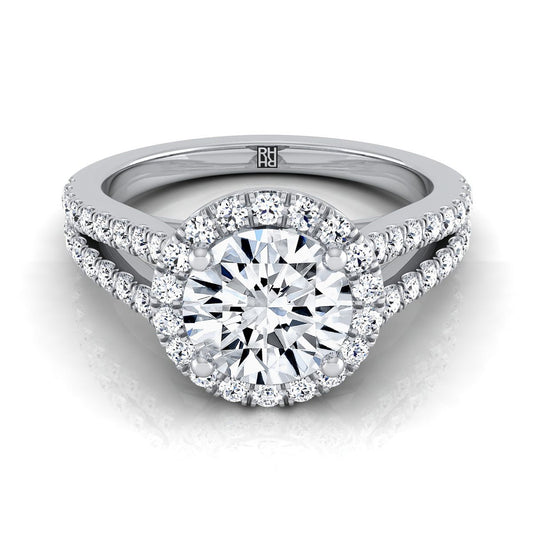 Round Brilliant, Split Shank Pavé Halo Round, in 18K White Gold, pave setting | RockHer