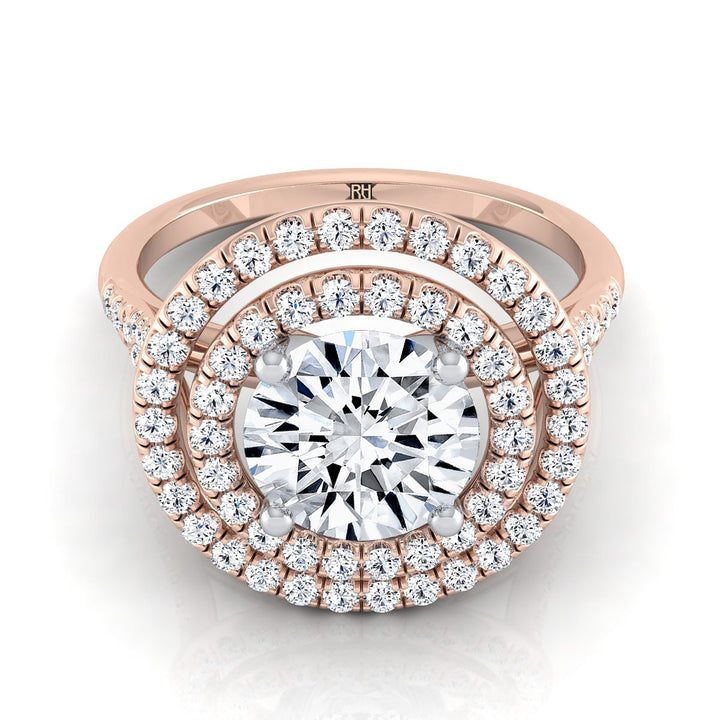 Round Brilliant, Double Halo Split Shank Pavé, in 14K Rose Gold, pave setting – view 8 | RockHer
