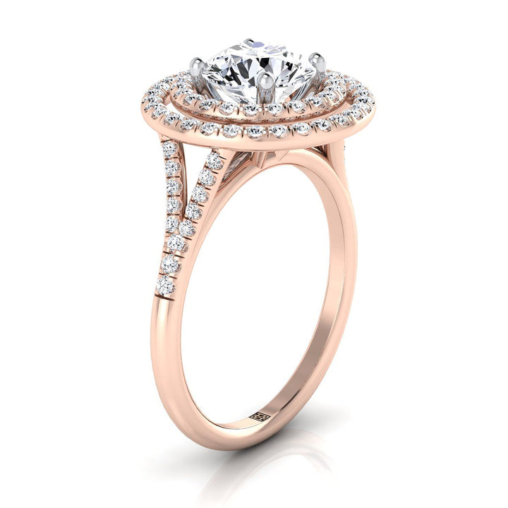 Round Brilliant, Double Halo Split Shank Pavé, in 14K Rose Gold, pave setting – view 9 | RockHer