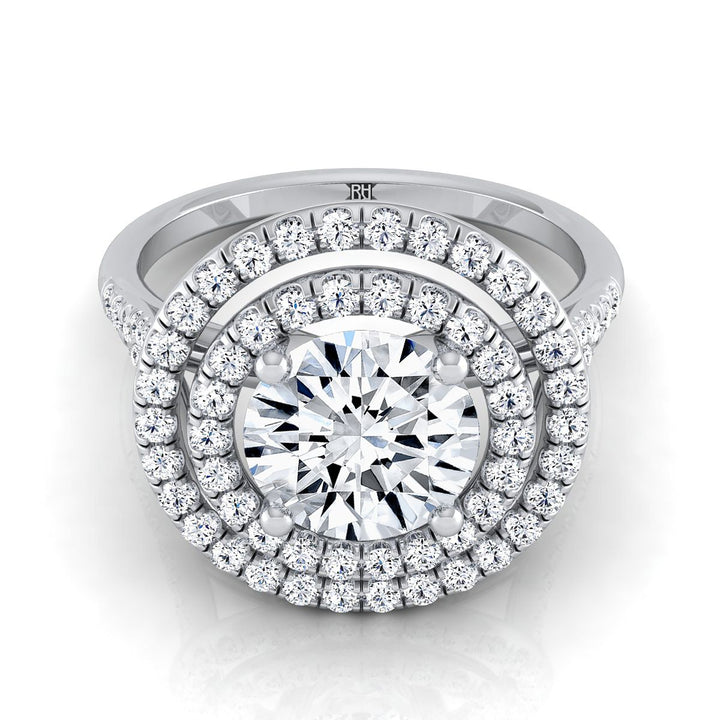 Round Brilliant, Double Halo Split Shank Pavé, in 18K White Gold, pave setting – view 8 | RockHer