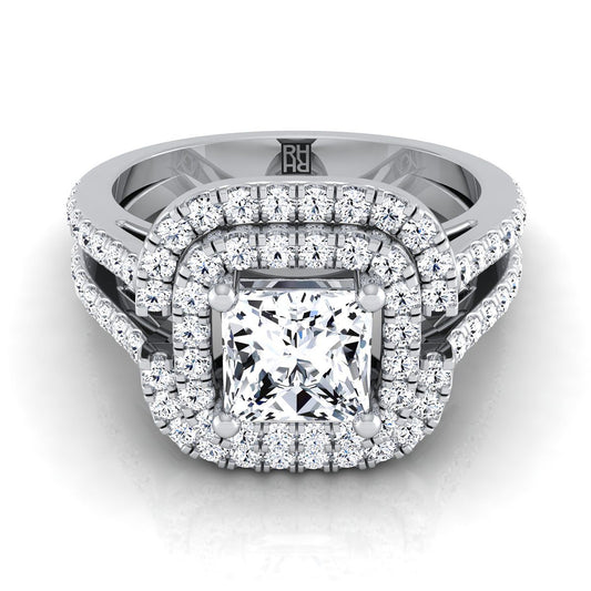 Open Double Row Split Shank Halo Princess, in Platinum, pave setting | RockHer