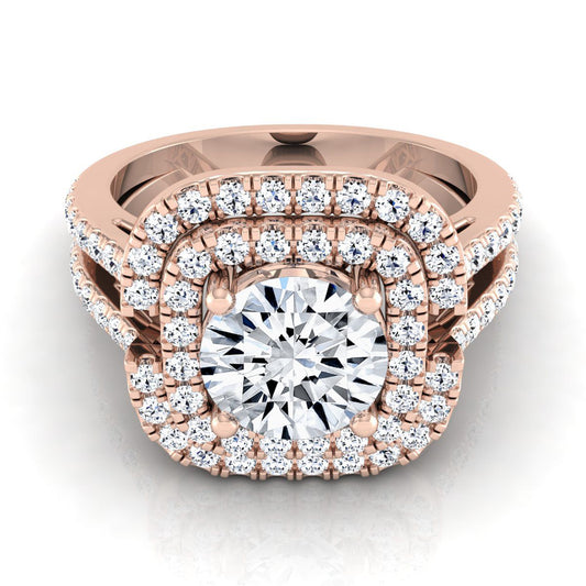 Round Brilliant, Open Double Row Split Shank Halo, in 14K Rose Gold, pave setting | RockHer