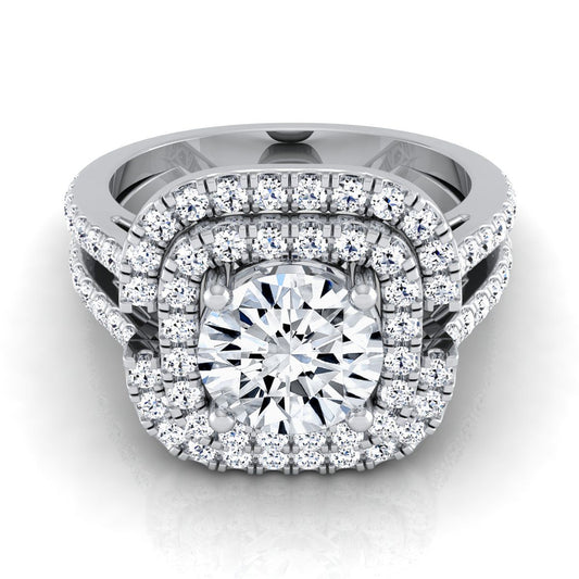 Round Brilliant, Open Double Row Split Shank Halo, in 18K White Gold, pave setting | RockHer