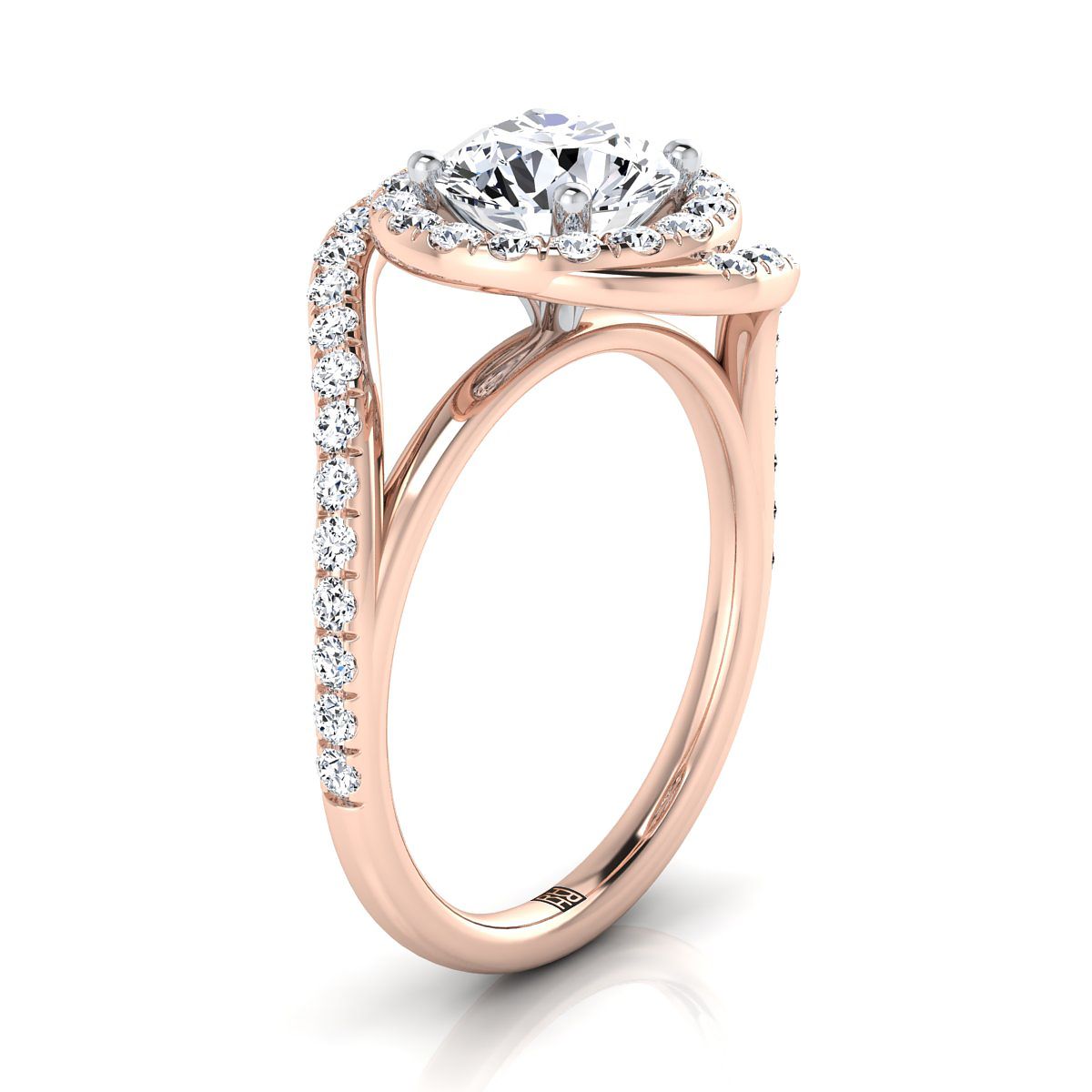ตัวเรือนแหวนหมั้นเพชร Ariana ทรงกลม ฝังปาเว่ ทองคำชมพู 14K จาก RockHer
