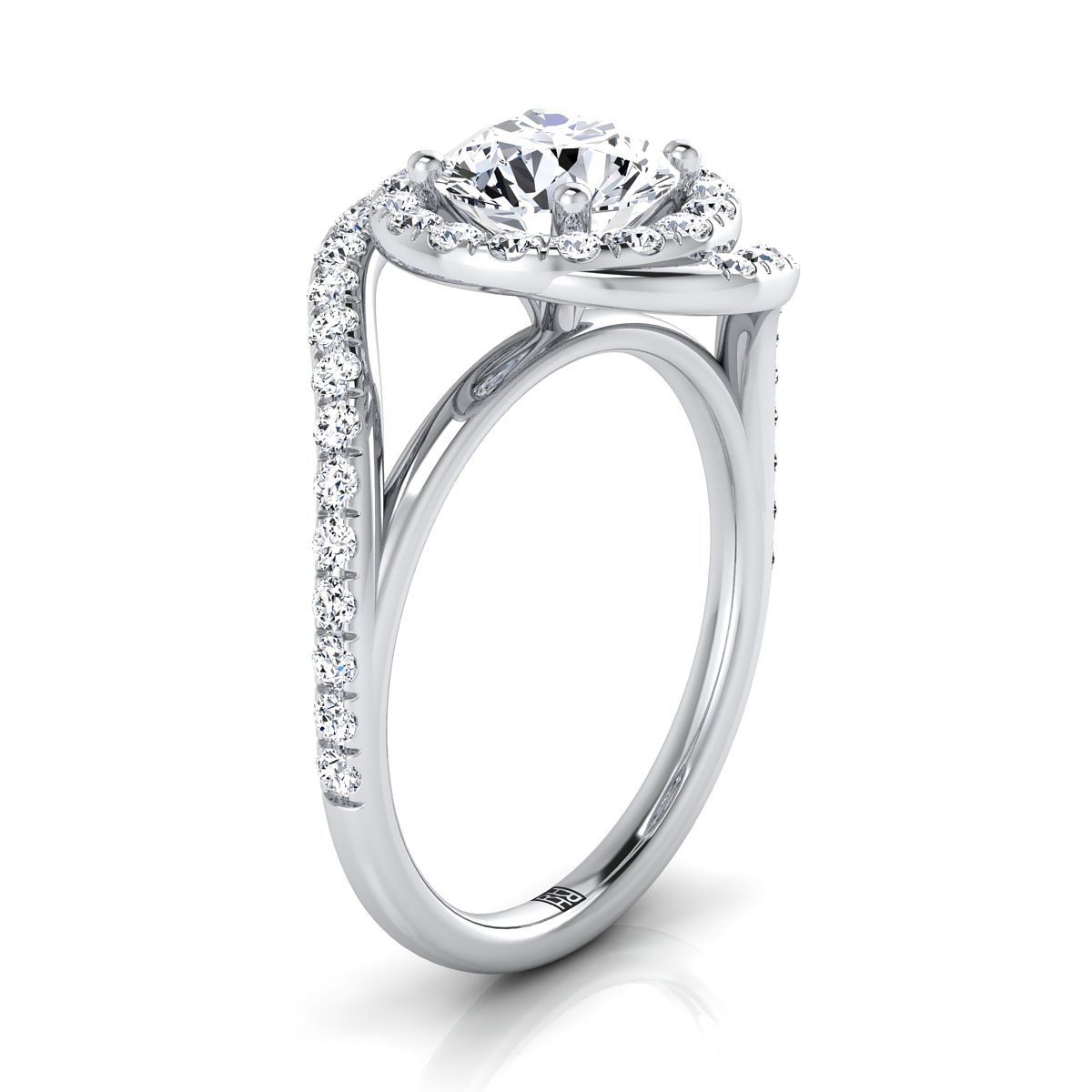 Platinum Round Brilliant Diamond French Pave Swirl Twist Halo Engagement Ring -1/2ctw