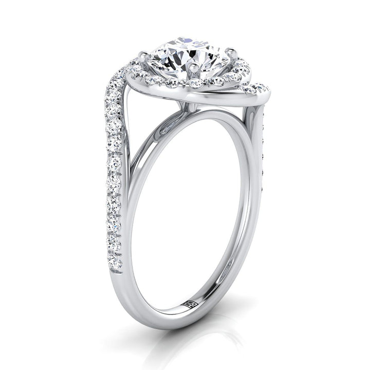 Platinum Round Brilliant Diamond French Pave Swirl Twist Halo Engagement Ring -1/2ctw