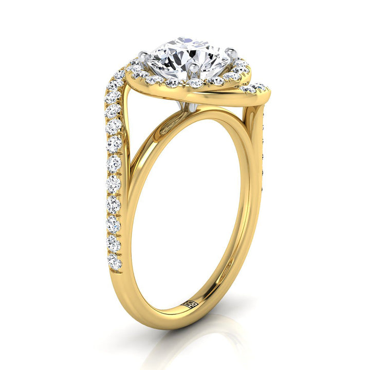Round Brilliant, Swirl Twist Pavé Halo, in 18K Yellow Gold, pave setting – view 9 | RockHer